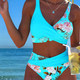 Bikini s kontrastnim cvetnim uzorkom i izrezom