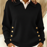 Vicenta™ | Sweter z Kołnierzem Polo i Guzikami