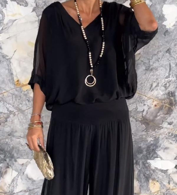 Larisa – Elegantan letnji komplet sa širokim pantalonama