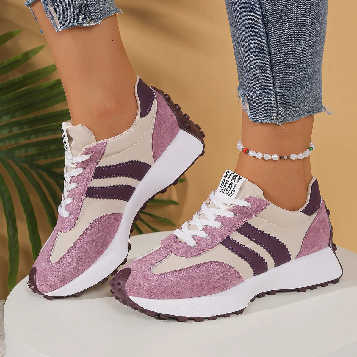 Sneakersy damskie w stylu retro - kolor zielony