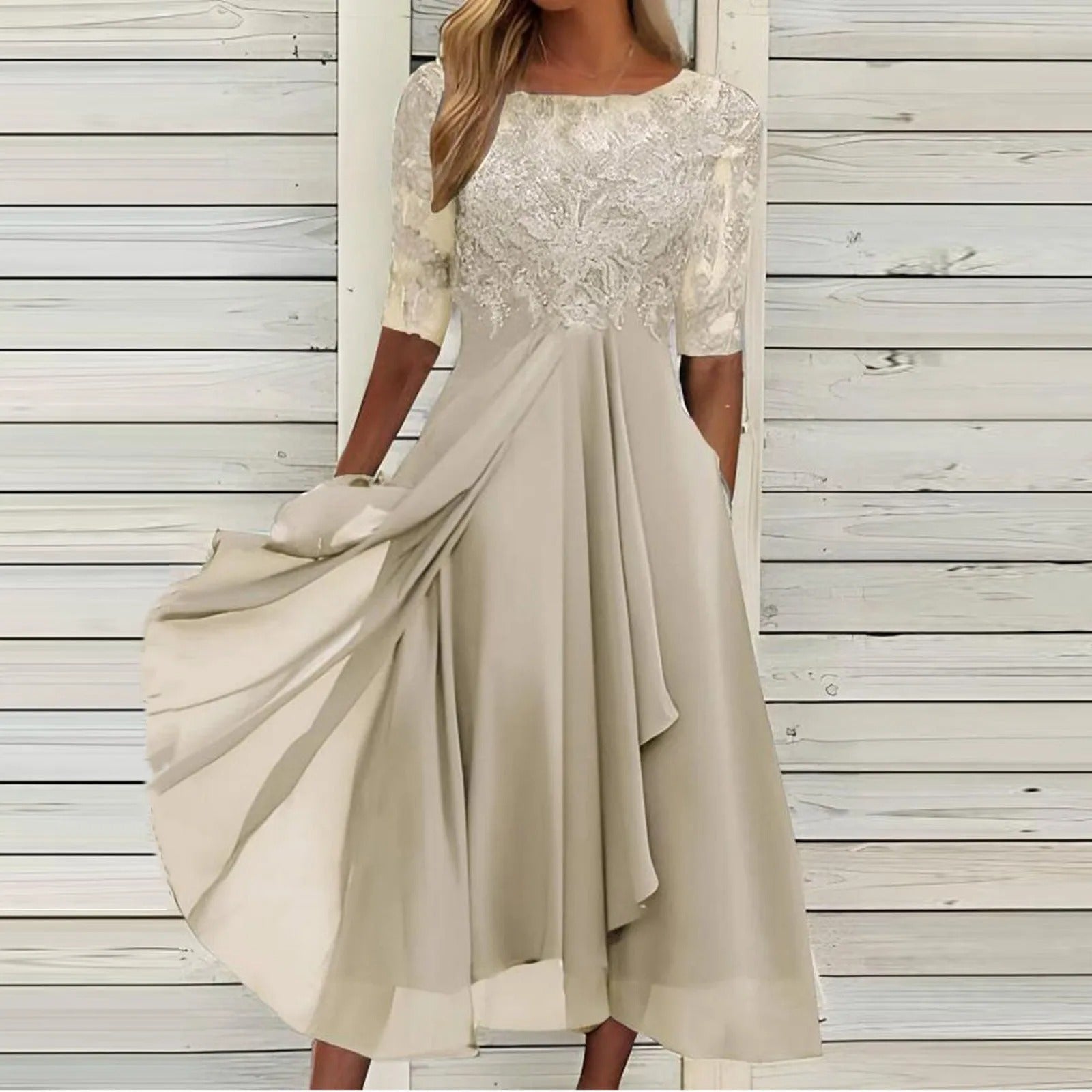 Puck | Elegantna Midi Haljina sa Čipkom