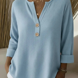 Lucía™ | Wafelkowa Bluzka Henley na Guziki