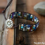 Ručna kožna narukvica s prirodnim kamenjem u obliku sunca