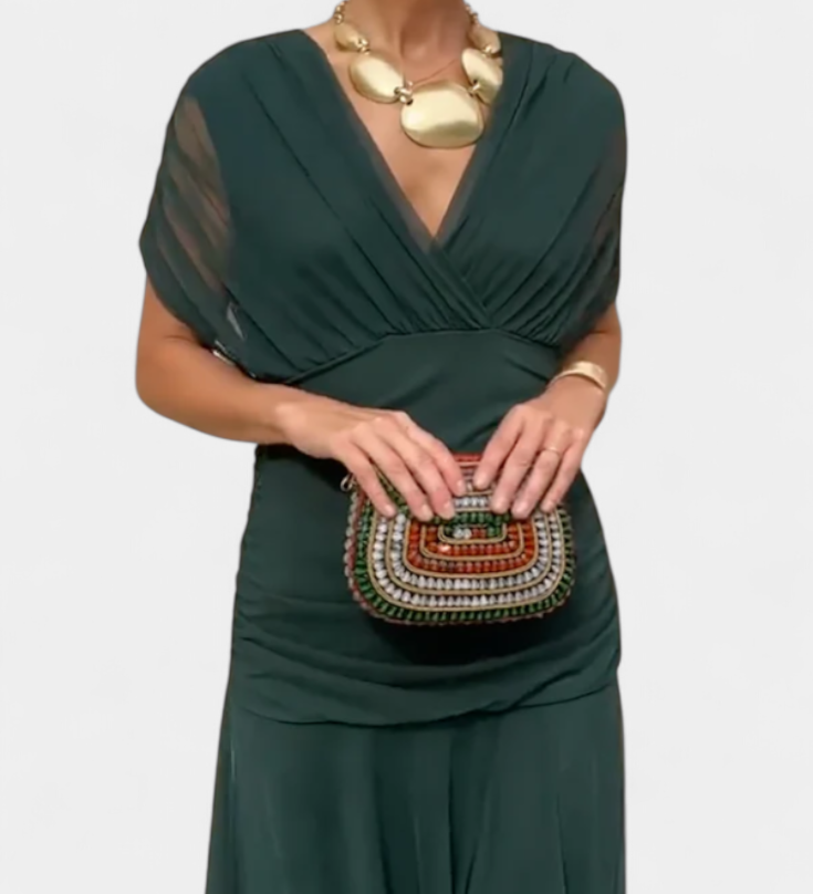 Sophia - Elegantna Haljina s Cvjetnim Plisiranim Dizajnom