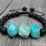 Prirodna Narukvica od Fasetiranog Amazonita i Crnog Lava