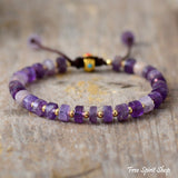 Adjustable Bracelet with Natural Amethyst and Golden Pearl