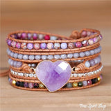 Prirodni Amethyst i Ljubičasti Jaspis sa Turmalinom - Beaded Wrap Narukvica