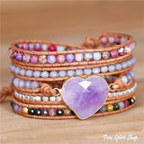 Prirodni Amethyst i Ljubičasti Jaspis sa Turmalinom - Beaded Wrap Narukvica