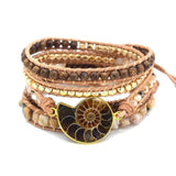 Prirodni Ammonit Fossil, Sunstone i Drvene Perle Oko Rame