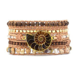 Prirodni Ammonit Fossil, Sunstone i Drvene Perle Oko Rame