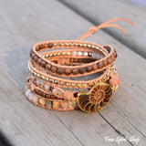 Prirodni Ammonit Fossil, Sunstone i Drvene Perle Oko Rame