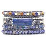 Prirodni Plavi Topaz, Sodalit i Howlite Gemstone Kožni Prsten - Srebrna Verzija