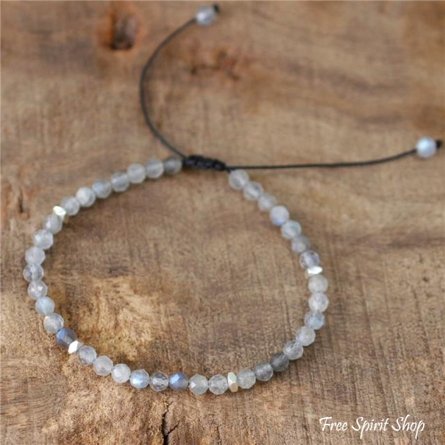 Adjustable Beaded Bracelet with Natural Labradorite