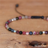 Adjustable Natural Pink Tourmaline Beaded Bracelet