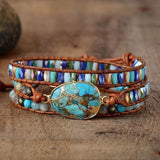Prirodna narukvica od tirkiza i jaspisa – ručni rad na pravoj koži