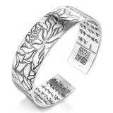 S990 Silver Buddhist Lotus & Heart Sutra Bracelet