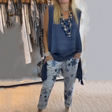 Ora - Ženski set: bezrukavni top i printane pantalone